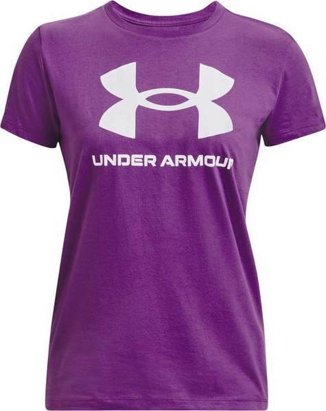 Fioletowy t-shirt Under Armour w sportowym stylu z okrągłym dekoltem