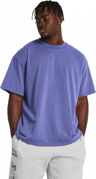Fioletowy t-shirt Under Armour z bawełny z krótkim rękawem z nadrukiem