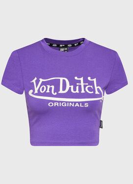 Fioletowy t-shirt Von Dutch z krótkim rękawem w młodzieżowym stylu