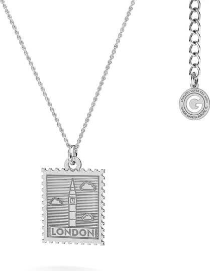 GIORRE Srebrny naszyjnik znaczek pocztowy z Londynu, srebro 925 : Srebro - kolor pokrycia - Pokrycie platyną