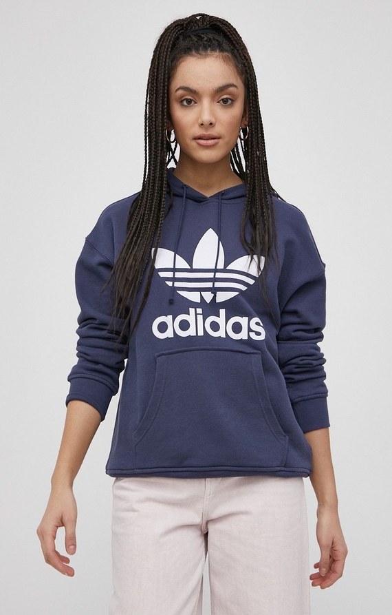 Granatowa bluza Adidas Originals z kapturem w sportowym stylu