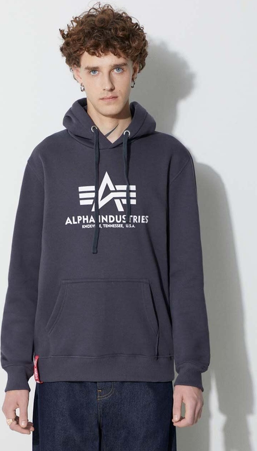 Granatowa bluza Alpha Industries w młodzieżowym stylu z nadrukiem