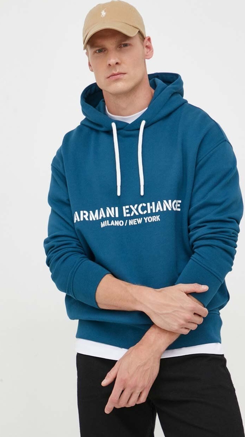 Granatowa bluza Armani Exchange w młodzieżowym stylu z nadrukiem z bawełny