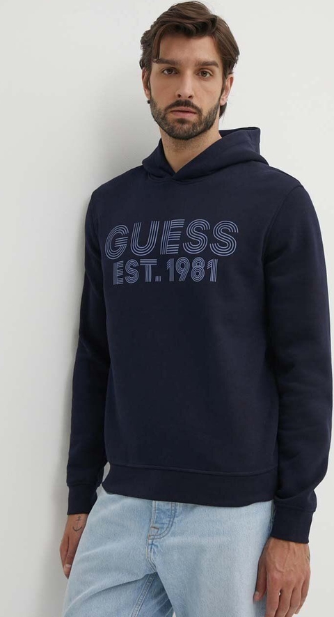 Granatowa bluza Guess z nadrukiem w młodzieżowym stylu z bawełny