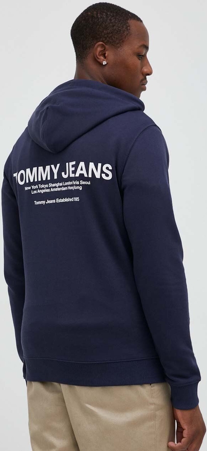 Granatowa bluza Tommy Jeans z nadrukiem z bawełny w młodzieżowym stylu