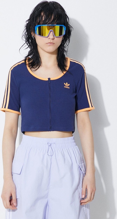 Granatowa bluzka Adidas Originals z krótkim rękawem w sportowym stylu