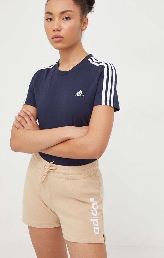 Granatowa bluzka Adidas z bawełny w sportowym stylu z krótkim rękawem