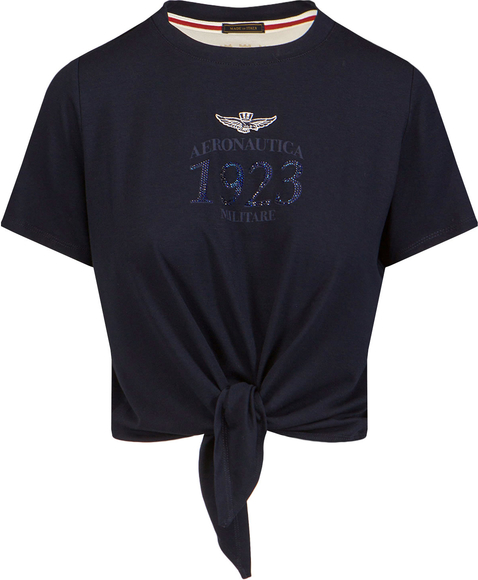 Granatowa bluzka Aeronautica Militare z okrągłym dekoltem