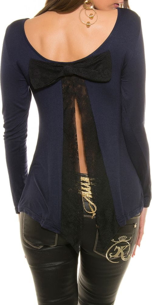 Granatowa bluzka Amiatex z długim rękawem w stylu casual z dekoltem w kształcie litery v