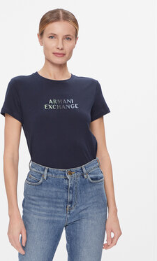 Granatowa bluzka Armani Exchange z okrągłym dekoltem z krótkim rękawem