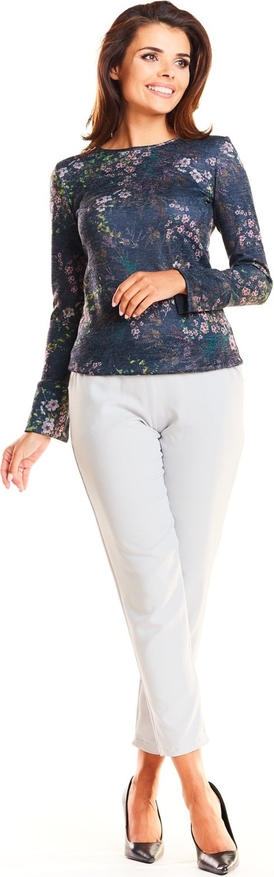 Granatowa bluzka Awama z długim rękawem w stylu casual z dzianiny