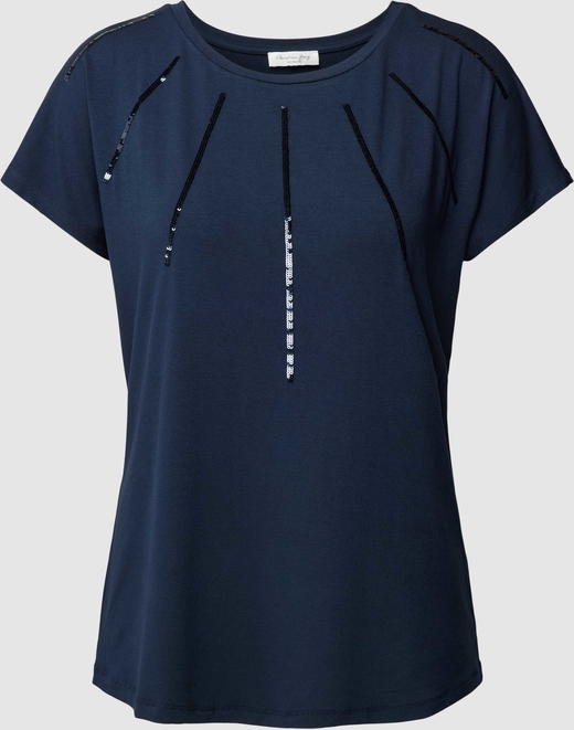 Granatowa bluzka Christian Berg Woman z okrągłym dekoltem z krótkim rękawem