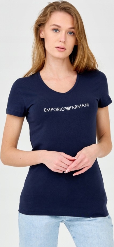 Granatowa bluzka Emporio Armani w młodzieżowym stylu z krótkim rękawem