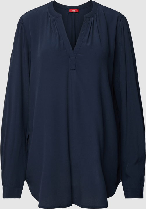 Granatowa bluzka Esprit w stylu casual z dekoltem w kształcie litery v z długim rękawem