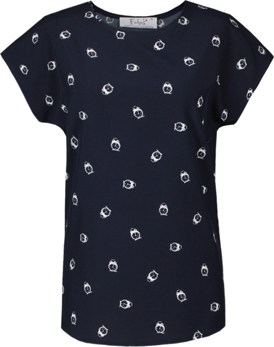Granatowa bluzka Fokus z okrągłym dekoltem w młodzieżowym stylu z krótkim rękawem