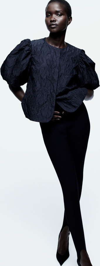 Granatowa bluzka H & M z żakardu w stylu casual z okrągłym dekoltem
