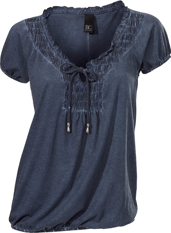 Granatowa bluzka Heine w stylu casual z bawełny z dekoltem w kształcie litery v