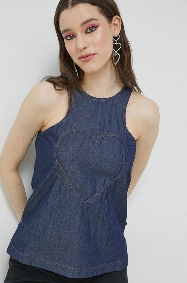 Granatowa bluzka Love Moschino z okrągłym dekoltem z bawełny