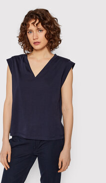 Granatowa bluzka Marella z dekoltem w kształcie litery v w stylu casual z krótkim rękawem