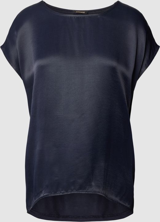 Granatowa bluzka More & More w stylu casual z okrągłym dekoltem z krótkim rękawem