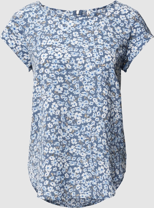 Granatowa bluzka Only z krótkim rękawem w stylu casual z okrągłym dekoltem