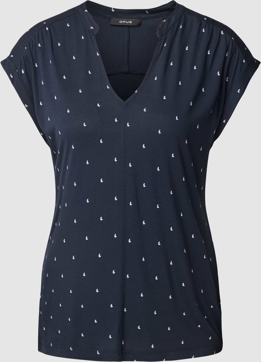 Granatowa bluzka Opus w stylu casual z dekoltem w kształcie litery v z krótkim rękawem