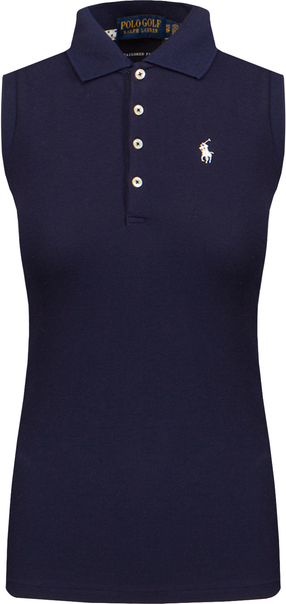 Granatowa bluzka POLO RALPH LAUREN z golfem w stylu klasycznym bez rękawów