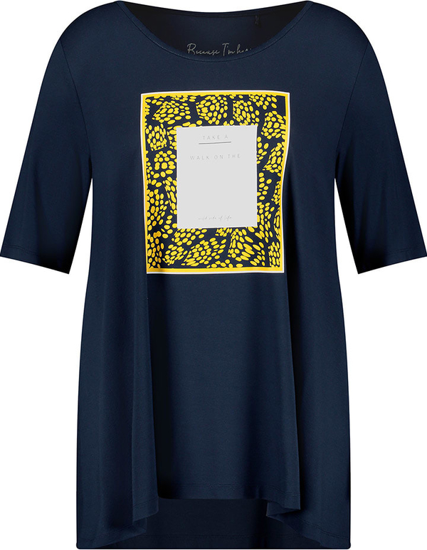 Granatowa bluzka Samoon w młodzieżowym stylu z okrągłym dekoltem