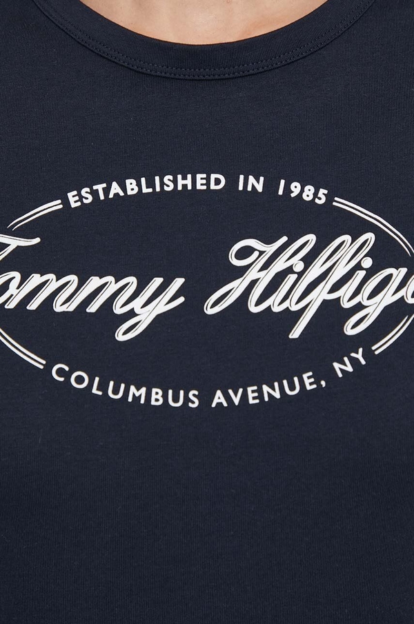 Granatowa bluzka Tommy Hilfiger z bawełny z okrągłym dekoltem z krótkim rękawem