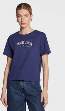 Granatowa bluzka Tommy Jeans w młodzieżowym stylu z okrągłym dekoltem