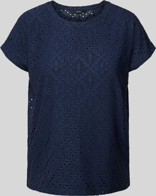 Granatowa bluzka Vero Moda z krótkim rękawem z okrągłym dekoltem