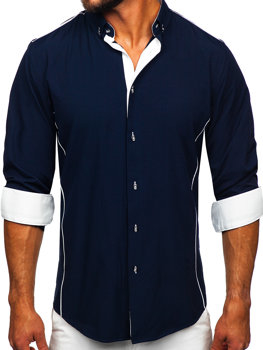Granatowa koszula Denley w stylu casual z bawełny z kołnierzykiem button down