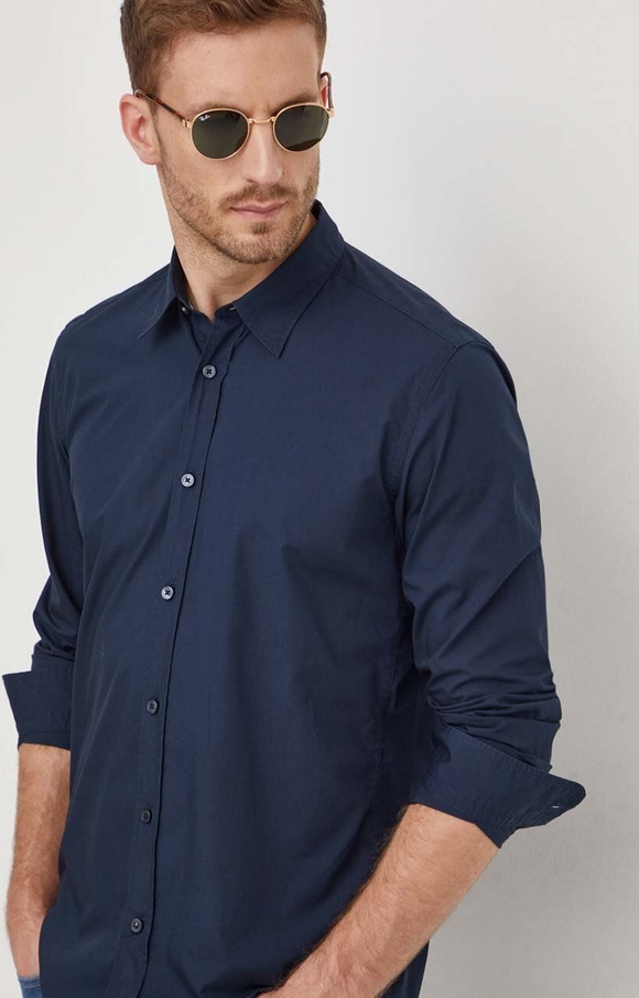 Granatowa koszula Hugo Boss z długim rękawem z bawełny w stylu casual
