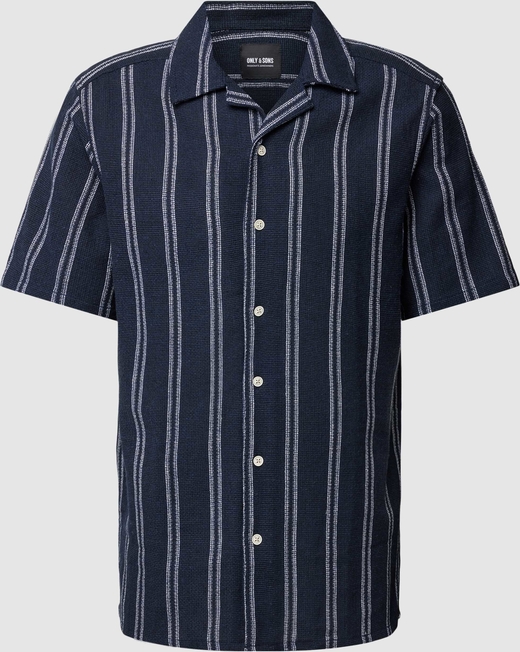 Granatowa koszula Only & Sons z krótkim rękawem w stylu casual z bawełny