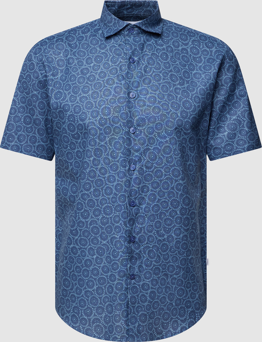 Granatowa koszula Peek&Cloppenburg z krótkim rękawem w stylu casual