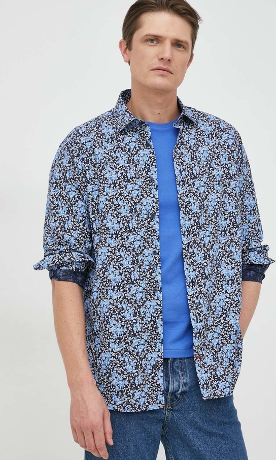 Granatowa koszula Tommy Hilfiger z długim rękawem w młodzieżowym stylu