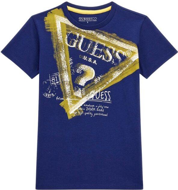 Granatowa koszulka dziecięca Guess z bawełny