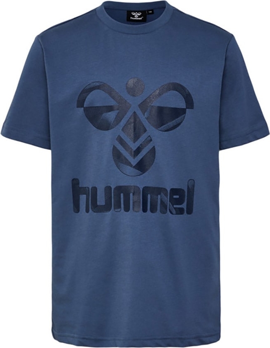Granatowa koszulka dziecięca Hummel z krótkim rękawem z bawełny dla chłopców