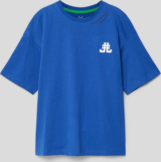 Granatowa koszulka dziecięca Jack & Jones z bawełny dla chłopców z krótkim rękawem