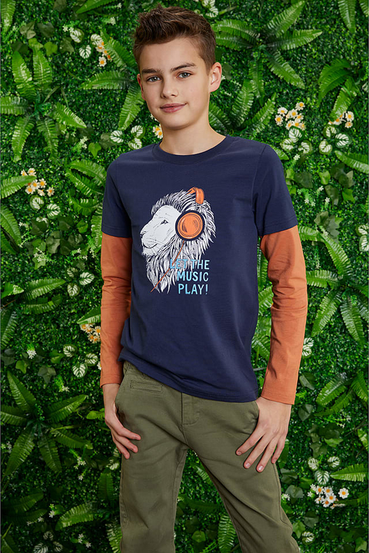 Granatowa koszulka dziecięca Lamino z bawełny dla chłopców z długim rękawem