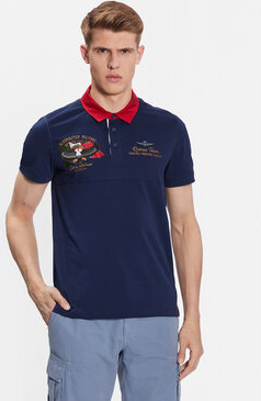 Granatowa koszulka polo Aeronautica Militare w młodzieżowym stylu z krótkim rękawem