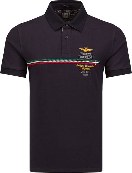 Granatowa koszulka polo Aeronautica Militare z krótkim rękawem w młodzieżowym stylu z bawełny