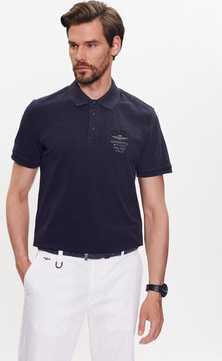 Granatowa koszulka polo Aeronautica Militare z krótkim rękawem w stylu casual