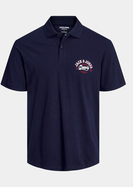 Granatowa koszulka polo Jack & Jones w stylu casual z krótkim rękawem