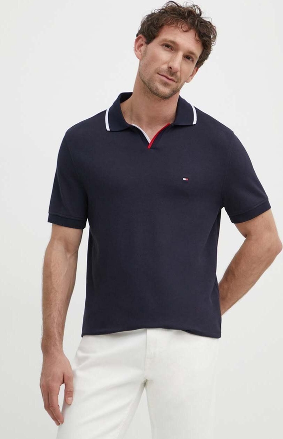 Granatowa koszulka polo Tommy Hilfiger w stylu casual z krótkim rękawem