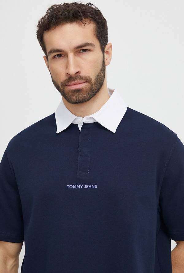 Granatowa koszulka polo Tommy Jeans z bawełny w stylu casual