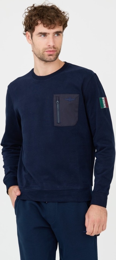 Granatowa koszulka z długim rękawem Aeronautica Militare w stylu casual