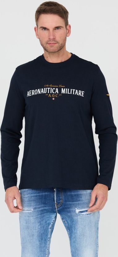 Granatowa koszulka z długim rękawem Aeronautica Militare z długim rękawem w młodzieżowym stylu