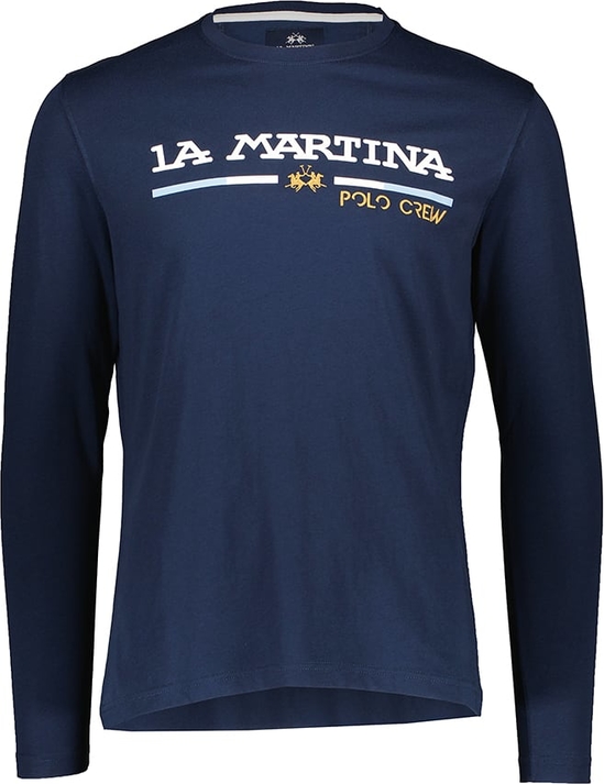 Granatowa koszulka z długim rękawem La Martina z długim rękawem w młodzieżowym stylu z bawełny