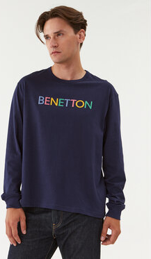 Granatowa koszulka z długim rękawem United Colors Of Benetton w młodzieżowym stylu z długim rękawem